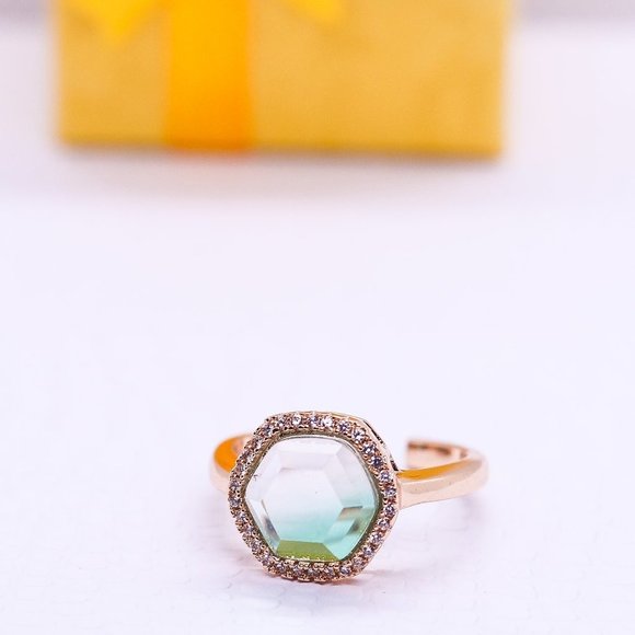 Adjustable Hexagon Green Stone Ring - Picture 4 of 9